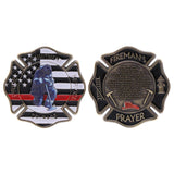 Thin Red Line Maltese Cross Fireman's Prayer Coin