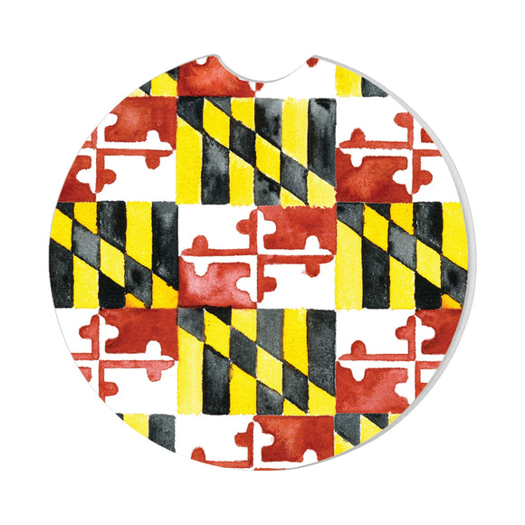 Maryland Flag Watercolor Car Coaster