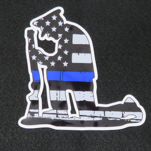 Kneeling Police Officer Thin Blue Line Vinyl Decal 1