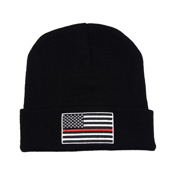 Thin Red Line Embroidered Cuffed Beanie 1