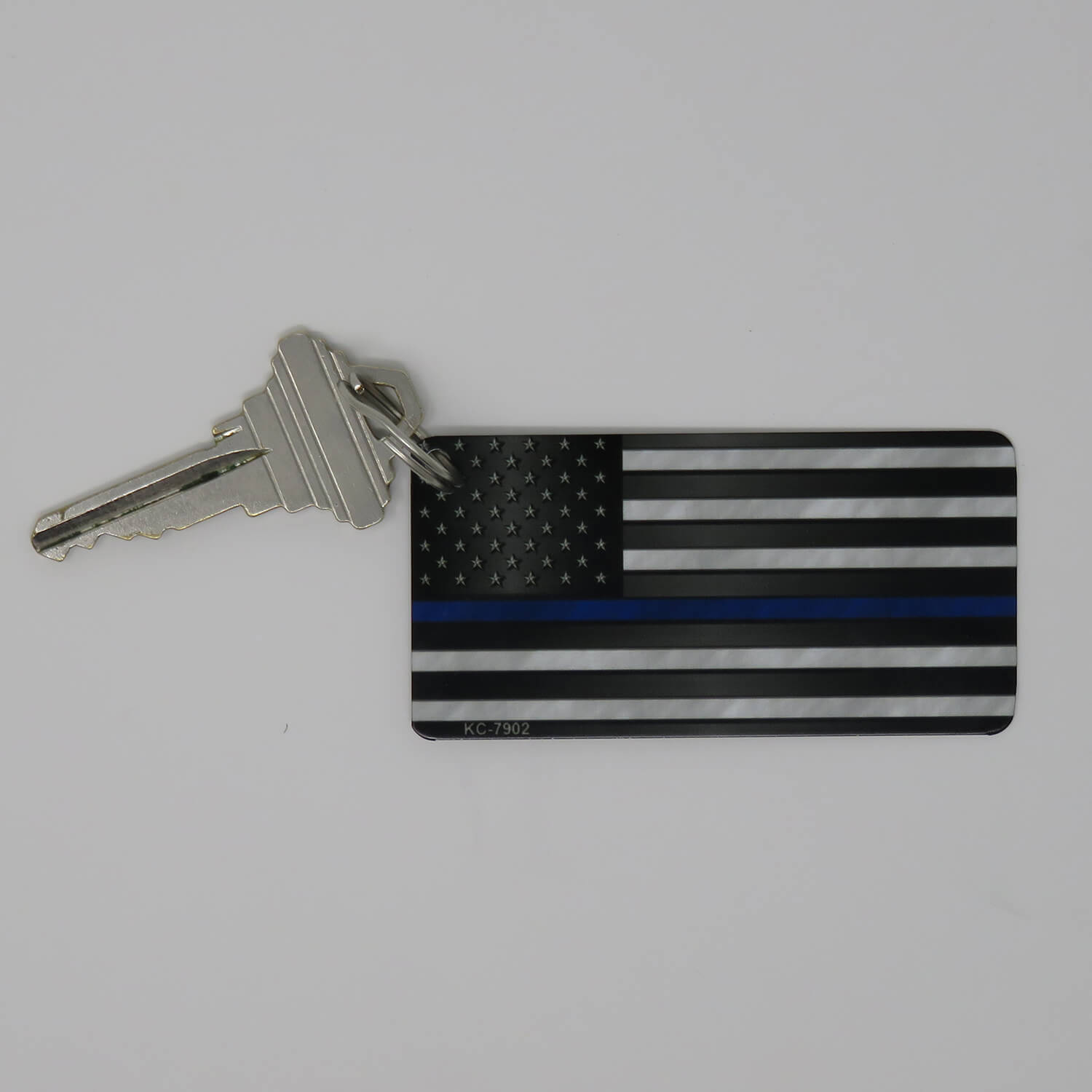 Thin Blue Line Police Sergeant Key Chain - Faux Leather With Color Emblem & Epoxy Dome - View #3