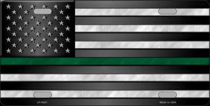 American Flag Thin Green Line License Plate 1